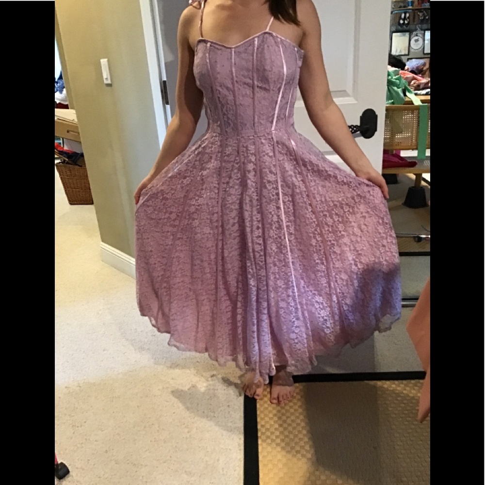 1950s Party Dress.  Lace over Satin